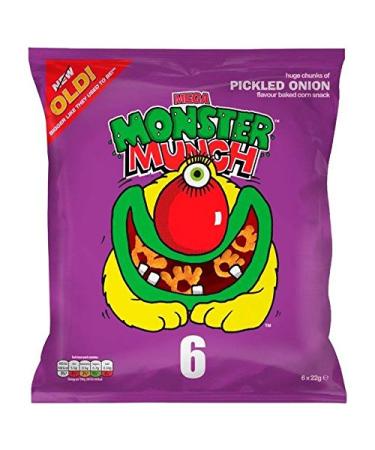 Walkers Mega Monster Munch Pickled Onion Snacks 22 g Pack of 6