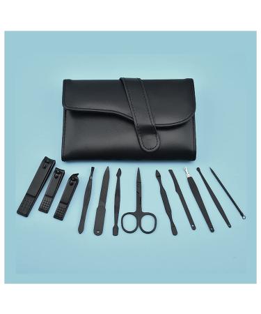 Manicure Kit Stainless Steel Nail Clippers with Built-in Nail File Sharp Nail Clippers for Men 12 Pieces Black Nail Clippers Kit