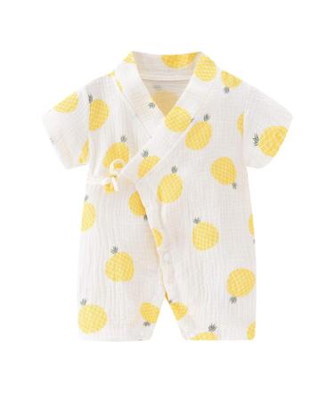 PAUBOLI Baby Kimono Robe Newborn Cotton Yarn Bodysuit Romper Infant Japanese Pajamas 0-24 Months 6-12 Months Pineapple