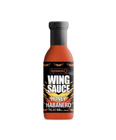 Kosmos Q Honey Habanero Wing Sauce - 13.8 Oz Bottle for Wings, BBQ & Dipping - Sweet & Spicy Wing Sauce with Mouth-Watering Habanero Heat (Honey Habanero)