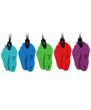 5pcs Sensory Chew Necklace for Kids Food Grade Silicone Dinosaur Chew Toys for Boys Girls Adults