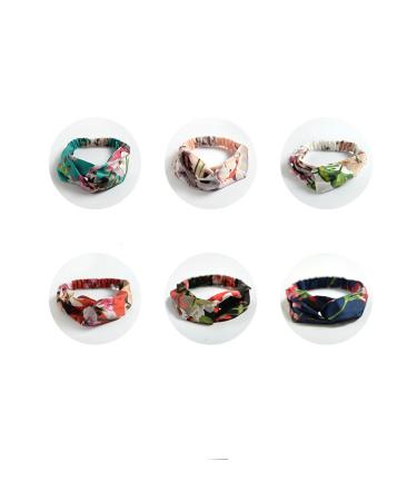 Model Worker 6 Pcs Women Girls Headband Boho Floral Silk Satin Hair Band Twisted Turban Head Wrap for Sports or Fashion