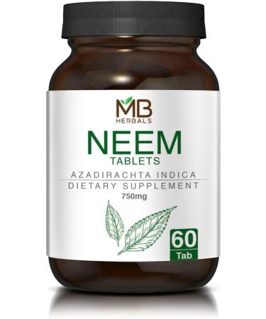 MB Herbals Neem Tablets 750mg - 60 Tablets for Detox & Acne Free Clear Skin - Buy Online on GoSupps.com