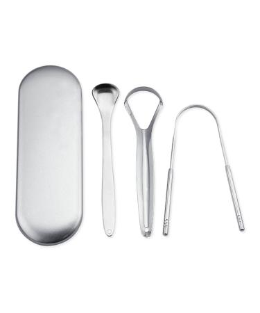 SSRDFU Tongue Scraper - 3 pieces of tongue cleaner stainless steel tongue scraper set silver tongue scraper for adult oral care Cleaner against bad breath heals bad breath