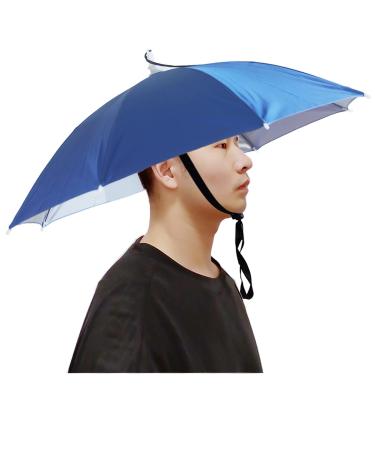 Qukipet Umbrella Hat, 25 inch Fishing Umbrella Cap for Adults and Kids, Hands Free Umbrella Elastic Folding Compact UV&Rain Protection Headwear for Fishing Golf Gardening Outdoor Blue