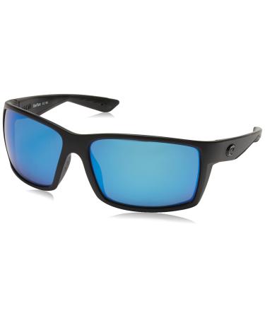 Costa Del Mar Men's Reefton Rectangular Sunglasses Blackout/Blue Mirrored Polarized-580g 64 Millimeters