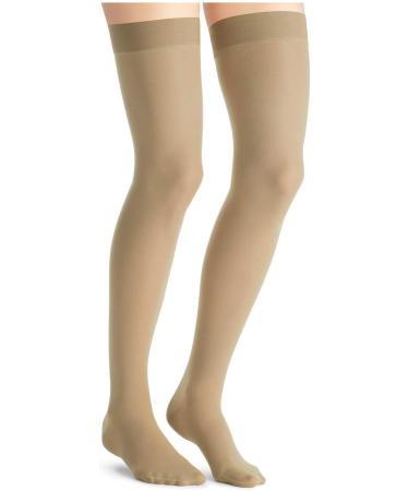 Women's Ultrasheer 30-40 mmHg Thigh High Support Socks | Extra Firm | Lace Silicone Top Band | Medium Size | Suntan Color | International Shipping - Buy Online on GoSupps.com