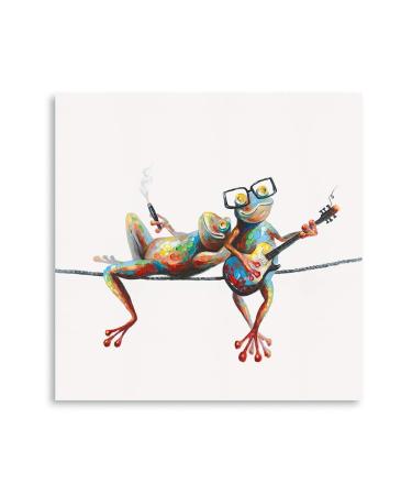 Canvas Frog Wall Art Decor: Side by Side Frogs with Glasses Art Bedroom Wall Art Laundry Room Decoration Inspirational Wall Art with Frame Easy to Hang (30 x 30 cm) 30x30CM Happy Frogs