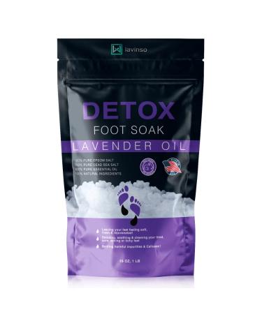 Lavender Oil Foot Soak for Dry Cracked Feet with Epsom Salt - Made in USA - Athlete's Foot, Removes Odor Scent - Softens Calluses & Soothes Sore Tired Feet - 1 LB Lavender 1 Pound (16 Ounce)