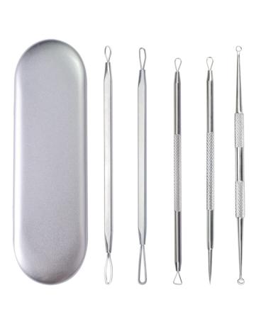 Blackness remover tool kit 5 pcs comedos extractor tool blackhead cleaner tweezers kit acne needle nose blackhead removed tool with mirror light tin box