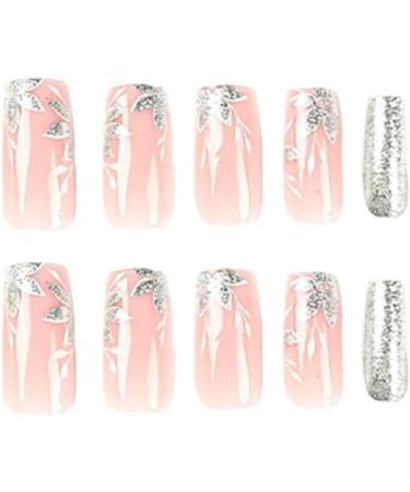 24pcs Medium Coffin False Nails Pink Glitter Silver with Flowers - Press on Nails for Women & Girls | Removable Glue-on Nail Art Kit - Buy Online on GoSupps.com