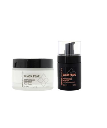 Black Pearl Deep Wrinkle Decrease Face and Neck Skin Moisturizing Duo - Facial Cream 1.7 oz and Treatment Serum for Face 1 oz - Hydrate Brightening Long Term Repair