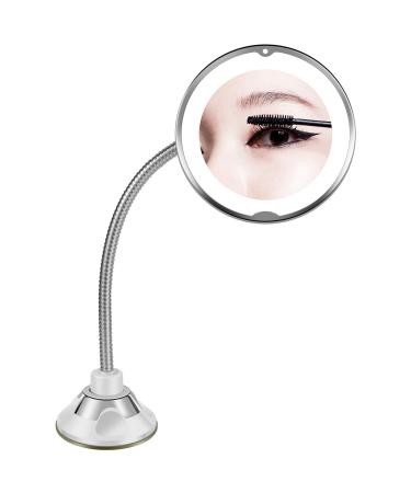AEVXKHI Flexible Gooseneck Makeup Mirror with LED Light 360  Rotation 10x Magnifying Gooseneck Vanity Mirror with Suction Cup Cordless for Bathroom