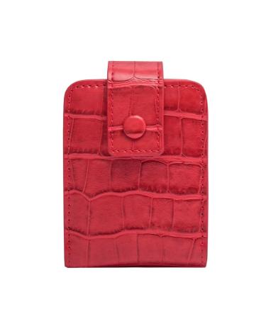 aolaso Lipstick Case Genuine Leather Lipstick Case with Mirror Lipstick Organizer Mini Cosmetic Storage for Women Red