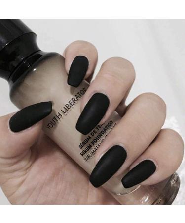 Sethexy 24 pieces matt ballerina purely color wrong nails coffin complete cover medium acrylic art nail tips for women and girls (black)