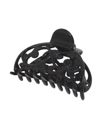 Parcelona French Jardin Black Medium Covered Spring Celluloid Jaw Hair Claw Clip Clamp Clutcher