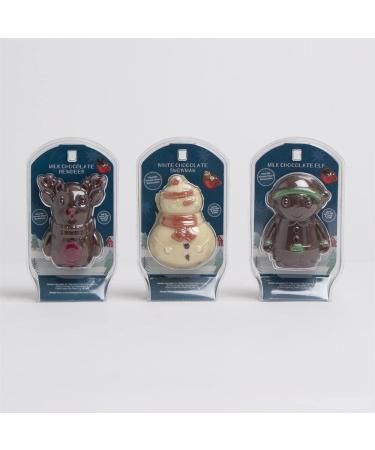 Hot Chocolate Drinking Chocolate Characters Set of 3 assorted hollow chocolate filled with marshmallows - white chocolate snowman milk chocolate elf & milk chocolate reindeer - Buy Online on GoSupps.com