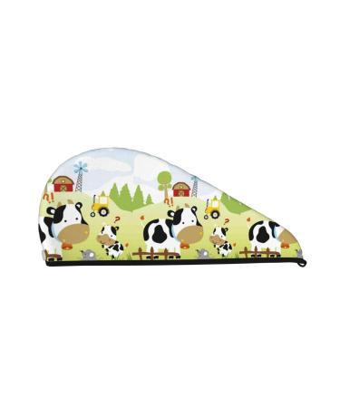 Hair Towel Wrap Hair Drying Towel with Button Towel Turban Head Towel to Dry Hair Quickly (Farmfield with Cute Animals)