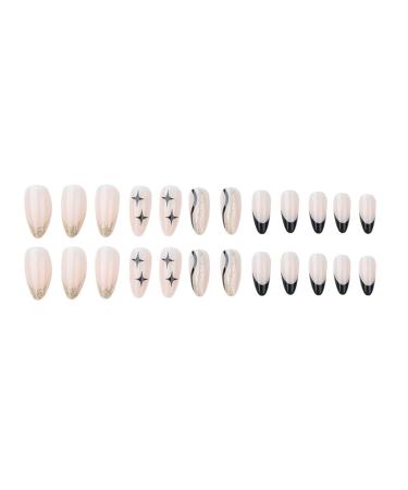 Justotry 24-Piece Glitter Swirl Stiletto Nails - Black French Press On Nails for Women - Almond Art Fake Nails - Short & Stylish Artificial Fingernails - Buy Online on GoSupps.com