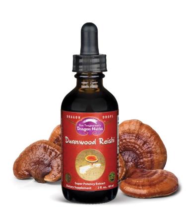 Dragon Herbs Duanwood Reishi Drops Mushroom Supplement Mountain Organically Log Grown Triple Extractions for Immunity Sleep Heart Liver Stress Super Potency Fast Acting 2 fl oz 60 mL