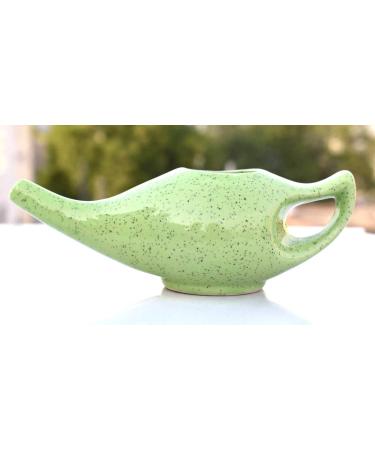 HEALTHANDWEALTH Ceramic Neti Pot for Nasal Cleansing | 10 sachet Neti Salt | Durable 225 ml Capacity | Green - Buy Online on GoSupps.com