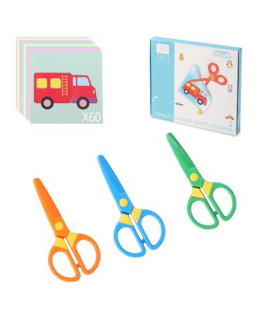 3PCS Kids Plastic Toddler Scissors - Safety Scissors Training Kids Scissors Preschool Training Scissors & Craft Scissors (3 Pieces) Kids Paper Cuts (60 Sheets) - Buy Online on GoSupps.com