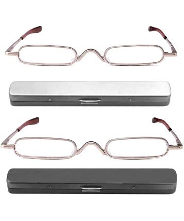 REAVEE 2 Pack Pocket Ultra Slim Reading Glasses Metal Spring Hinge Readers for Women Men Small Portable Readers with Pen Clip Case +1.25 Pen Case 1.25 x