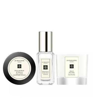 Jo Malone London Mini Luxuries Trio Gift Set - Wood Sage & Sea Salt Cologne - English Pear & Freesia Body Creme - Peony & Blush Suede Candle - Travel Size - Buy Online on GoSupps.com