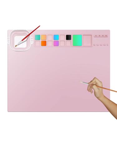Silicone Painting Mat, Silicone Craft Mat with Cup and Paint Holder, 20"x16" Non-Stick Silicone Art Mat, Thick Washable Silicone Artist Mat for Crafts, Painting, Resin Casting, and Clay (Pink)