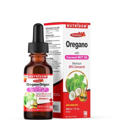 Nutridom Oregano Oil with Coconut MCT Oil Liquid Drops - Standardized to contain 80% Carvacrol - Non-GMO Gluten Free (30ml)