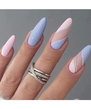 French False Nails Pink Heart Press on Nails Ballerina Acrylic Stick on Nails Almond Fake Nails 24pcs for Women and Girls (Color : Pink Size : C)