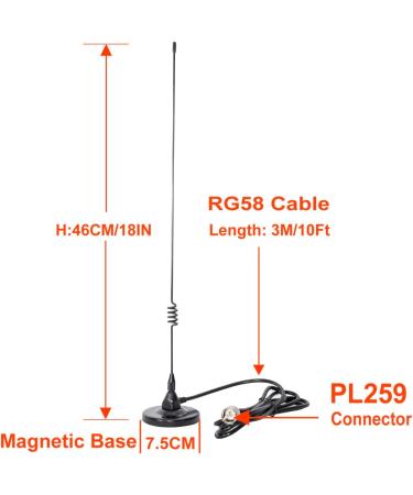 Dualband Mobile VHF/UHF Ham Radio Antenna | 137-149 437-480 Mhz | Mag Mount Base & PL-259 Connector | 10Ft RG58 Cable - Buy Online on GoSupps.com