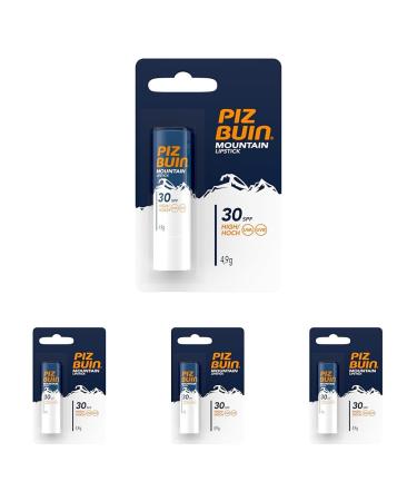 Piz Buin Mountain Lip Care LSF 30 moisturizing lip care stick for winter athletes effective wind and sun protection for the lips 4.9 g (pack with 4) 4.9 g (4 Pack)