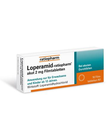 Loperamide ratiopharm acute 2 mg film -coated tablets: effective help with acute diarrhea - also for on the go.Can alleviate symptoms quickly and counteract fluid loss.10 film -coated tablets