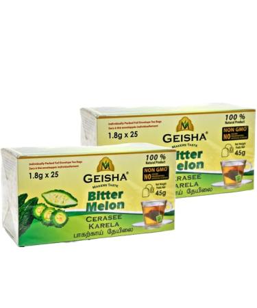 GEISHA Bitter Melon Tea - 2 PACK (50 Tea Bags/Pouches) | Bitter Gourd | Cerasee | Karela | Ceylon Tea | Non GMO