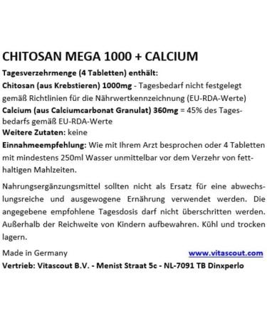 Chitosan Mega + Calcium - 365 Tablets | High Dose Fat Blocker & Carb Blocker - Made in Germany | No Magnesium Stearate - Buy Online on GoSupps.com