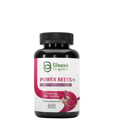 Bhumi Organic Power Beets Supplement 1180mg Beetroot Super Food 60 Vegan Capsules