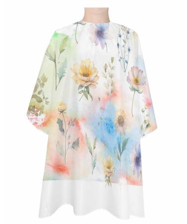 Dreamy Floral Barber Cape - Salon Hair Cutting Cape for Women Men Kids Adults Abstract Botanical Garden Herb Watercolor Haircut Cape with Adjustable Elastic Neckline Hairdressing Stylist Accessories 1 piece 55x63 Inch White