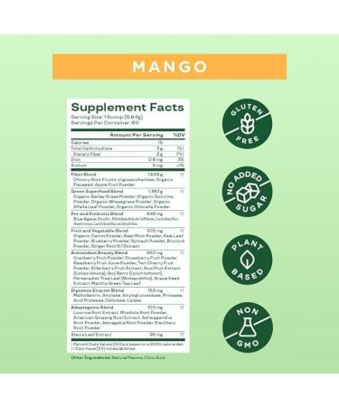 Bloom Nutrition Super Greens Powder Smoothie & Juice Mix - Probiotics for Digestive Health Bloating Relief Women Enzymes with Superfoods Spirulina Chlorella Gut (Mango) - Buy Online on GoSupps.com