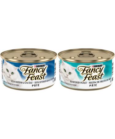 Fancy Feast Ocean Whitefish and Tuna Pate + Seafood Pate Wet Cat Food 48 pack - 4.08 kg Cat Food + Wet Cat Food