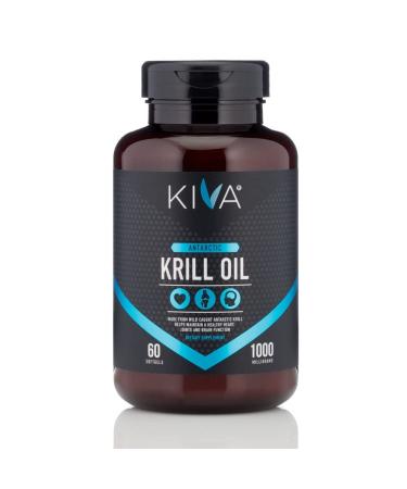 Kiva Pure Antarctic Krill Oil (60 Softgels)- 1000 mg, High Concentration with Astaxanthin (Heavy Metal and PCBs Tested) Omega 3, DHA, EPA