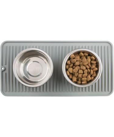 mDesign Small Square Pet Food and Water Bowl Mat - Waterproof Non-Slip Silicone Placemat for Dogs and Cats - Durable and Food Safe - Gray Linelle Collection - Buy Online on GoSupps.com
