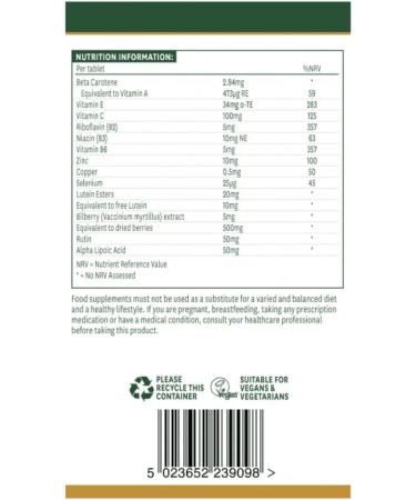 Natures Aid Lutein Eye Complex with Bilberry 90 Tablets - Vegan, UK Made - Supports Normal Vision with Alpha Lipoic Acid, Zinc, Vitamins A, B2, C, E - 90 Count - Buy Online on GoSupps.com