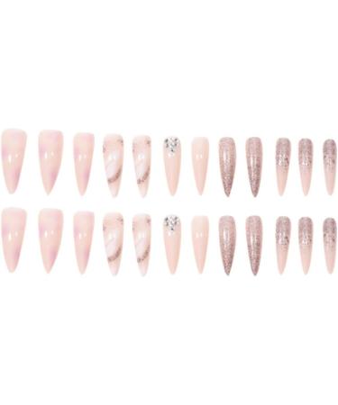 24 Pcs Marble Stiletto Fake Nails - Long Rose French Press on Nails with Glitter Almond Patterns for Women - Extra Long False Nails with Glue for Nail Art - Buy Online on GoSupps.com