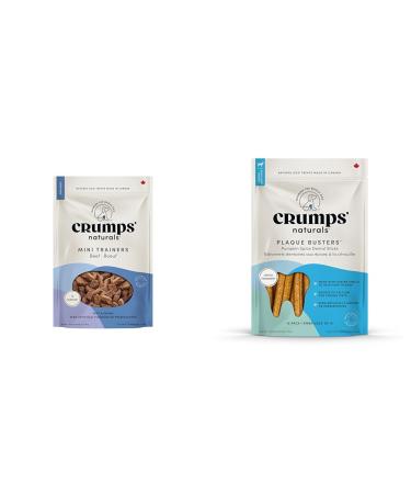 Crumps' Naturals Mt Mini Trainers Beef (Semi-Moist) (1 Pack) 300g/10.6oz & PB-WP-7" Plaque Busters with Pumpkin Spice 7"- 10 Pack (270g/9.5oz)