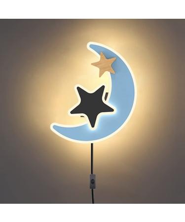 Wrming led wall lamp children's room moon with plug blue star children wall lamp with switch and cable 3 colors lamp children's room young girls room lamp decoration moon lamp blue