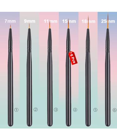 6Pcs Nail Art Brushes for Fine Lines & Details - Gel Polish Painting Brushes Set for Long & Thin Designs - Nail Art Liner Brushes Kit (7/9/11/15/18/25mm) - Buy Online on GoSupps.com