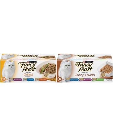 Fancy Feast Wet Cat Food Grilled Variety Pack and Gravy Lovers Variety Pack (24 Cans)