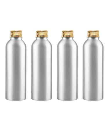 Zeoabsy 4 pieces 150 ml of empty round silver aluminum bottle with aluminum screw lid gold 150ml screw bottles made of aluminum for filling for cosmetics essences olar bathroom hotel travel 150ml gold