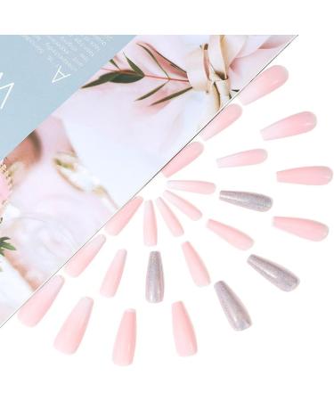 Coffin False Nails Press on Nails French Long Fake Nails Ballerina Acrylic Stick on Nails 24pcs for Women and Girls (Color : Pink Size : B) - Buy Online on GoSupps.com